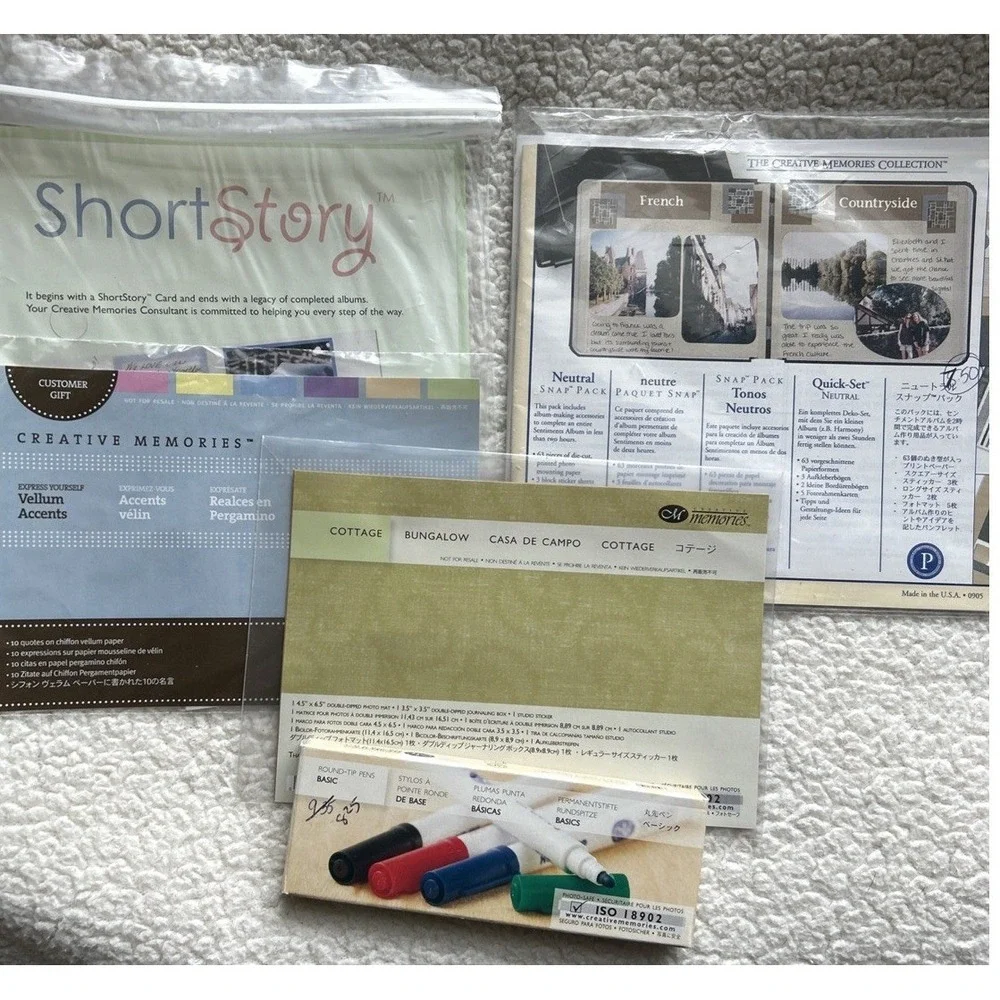 Creative memories Lot‎ 5 -Journaling pens, Cottage Vellum, Snap pack, story card